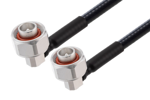 4.1/9.5 Mini DIN Male Right Angle to 4.1/9.5 Mini DIN Male Right Angle Low PIM Cable Using 1/4 inch Superflexible Coax