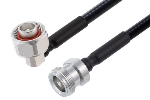 4.1/9.5 Mini DIN Male Right Angle to 4.1/9.5 Mini DIN Female Low PIM Cable Using 1/4 inch Superflexible Coax