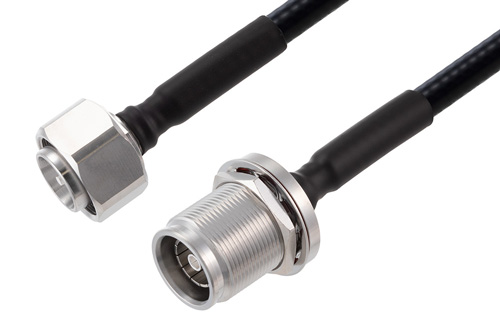 4.3-10 Male to 4.3-10 Female Bulkhead Low PIM Cable Using 1/4 inch Superflexible Coax