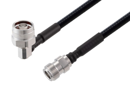 N Male Right Angle to N Female Low PIM Cable Using 1/4 inch Superflexible Coax