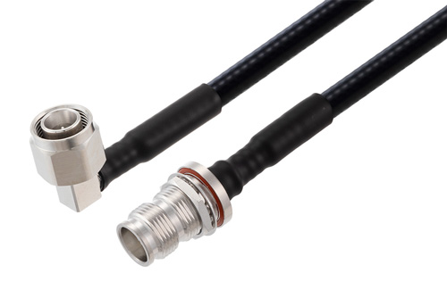 2.2-5 Male Right Angle to 2.2-5 Female Bulkhead Low PIM Cable Using 1/4 inch Superflexible Coax
