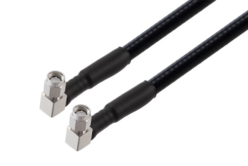 SMA Male Right Angle to SMA Male Right Angle Low PIM Cable Using 1/4 inch Superflexible Coax