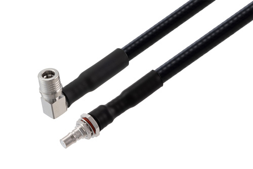 Snap-On QMA Male Right Angle to QMA Female Bulkhead Low PIM Cable Using 1/4 inch Superflexible Coax