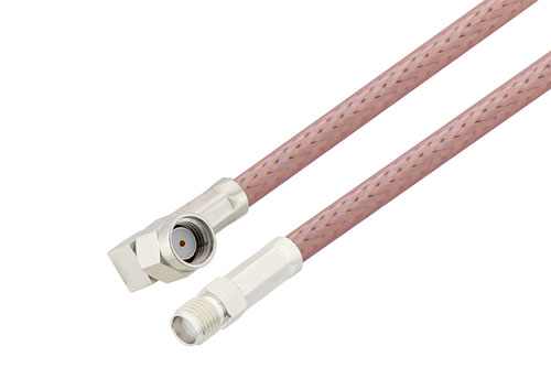 SMA Female to Reverse Polarity SMA Plug Right Angle Cable Using RG142 Coax