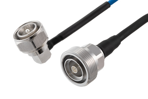 7/16 DIN Male Right Angle to 7/16 DIN Female Low PIM Cable Using TFT-5G-402 Coax Using Times Microwave Components