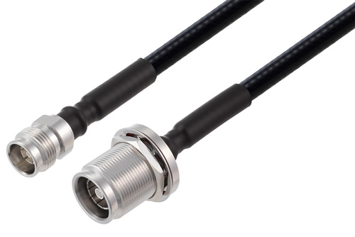 2.2-5 Female to 4.3-10 Female Bulkhead Low PIM Cable Using 1/4 inch Superflexible Coax