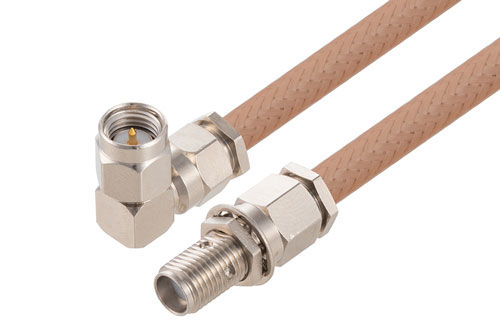 SMA Male Right Angle to SMA Female Bulkhead Cable Using RG400 Coax