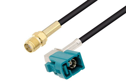 Water Blue FAKRA Jack Right Angle to SMA Female Low Loss Cable Using LMR-100 Coax