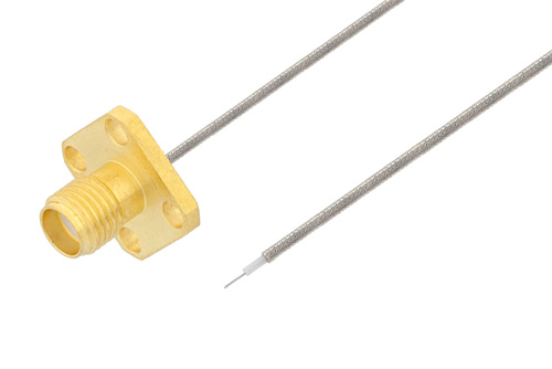 SMA Female 4 Hole Flange to Trimmed Lead Test Probe Cable Using PE-SR047FL Coax