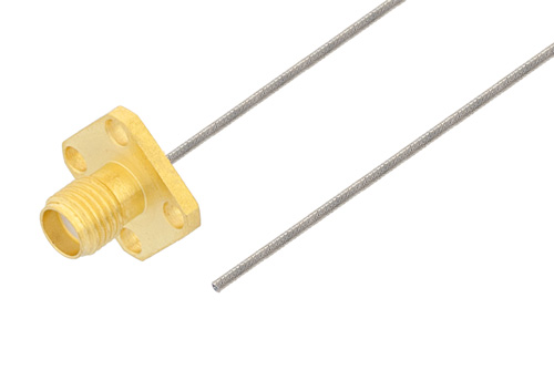 SMA Female 4 Hole Flange to Straight Cut Lead Test Probe Cable Using PE-SR047FL Coax