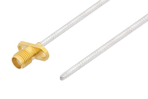 SMA Female 2 Hole Flange to Straight Cut Lead Test Probe Cable Using PE-SR405FL Coax