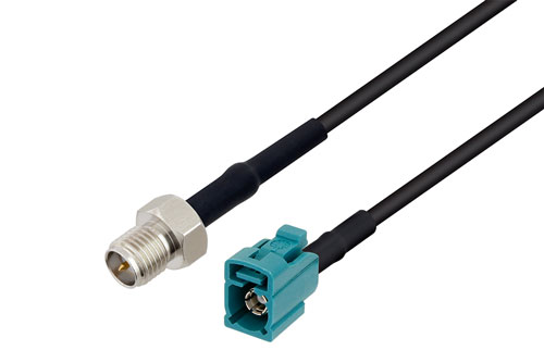 Water Blue FAKRA Jack to Reverse Polarity SMA Jack Low Loss Cable Using LMR-100 Coax with HeatShrink