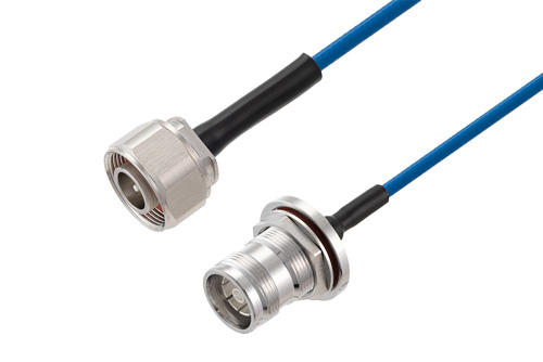 4.1/9.5 Mini DIN Male to 4.3-10 Female Bulkhead Low PIM Cable Using TFT-402 Coax Using Times Microwave Components