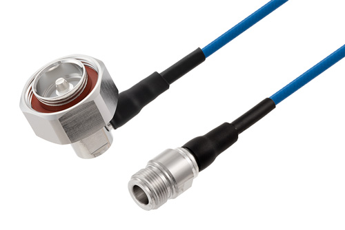 7/16 DIN Male Right Angle to N Female Low PIM Cable Using TFT-402 Coax Using Times Microwave Components