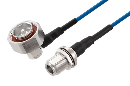 7/16 DIN Male Right Angle to N Female Bulkhead Low PIM Cable Using TFT-402 Coax Using Times Microwave Components