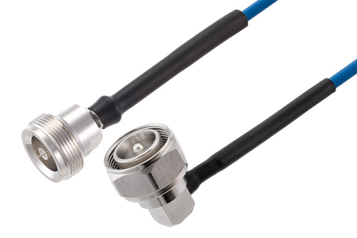 4.1/9.5 Mini DIN Female to 4.3-10 Male Right Angle Low PIM Cable Using TFT-5G-402 Coax Using Times Microwave Components