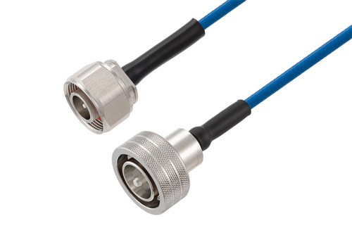 4.1/9.5 Mini DIN Male to 4.3-10 Male Low PIM Cable Using TFT-402-LF Coax Using Times Microwave Components