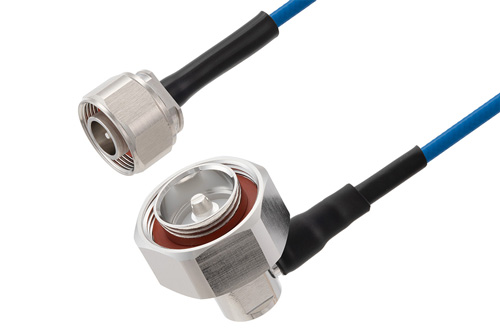 4.1/9.5 Mini DIN Male to 7/16 DIN Male Right Angle Low PIM Cable Using TFT-5G-402 Coax Using Times Microwave Components