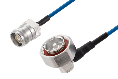 4.3-10 Female to 7/16 DIN Male Right Angle Low PIM Cable Using TFT-5G-402 Coax Using Times Microwave Components