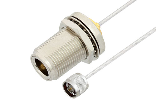 N Male to N Female Bulkhead Cable Using PE-SR405FL Coax , LF Solder