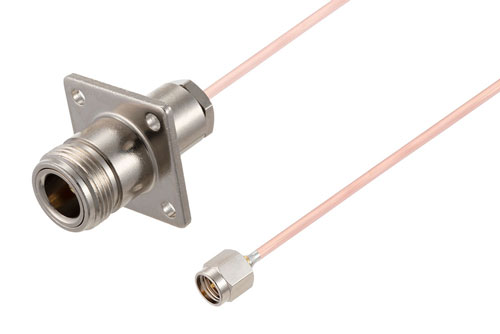 N Female 4 Hole Flange to SMA Male Cable Using RG405 Coax