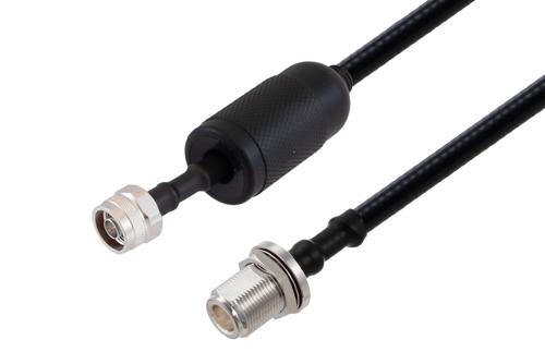 Waterproof IP68 N Male (Plug) to N Female (Jack) Bulkhead Low Loss Cable Using SPO-250 Coax with Times Microwave Components