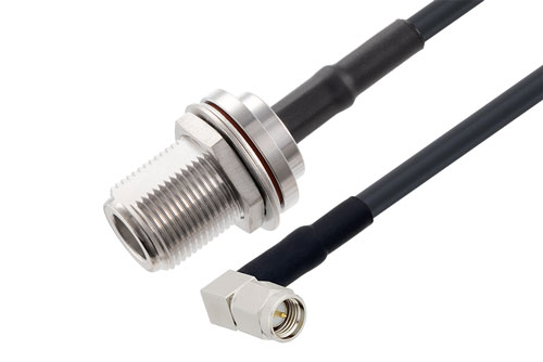 N Female Bulkhead to SMA Male Right Angle Low Loss Cable Using LMR-200-UF Coax with HeatShrink