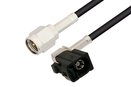 Black FAKRA Jack Right Angle to SMA Male Cable Using RG174 Coax