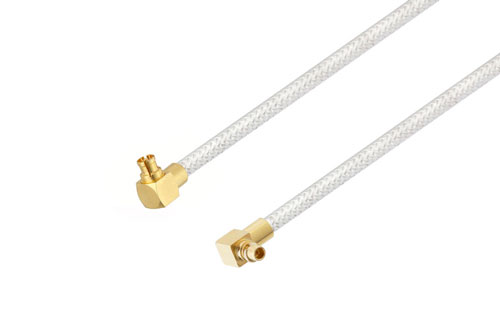 Mini SMP Female Right Angle to MMCX Plug Right Angle Cable Using PE-SR405FL Coax with 90 Deg. Clock