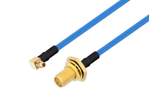 MMCX Plug Right Angle to SMA Female Bulkhead Cable Using PE-P086 Coax