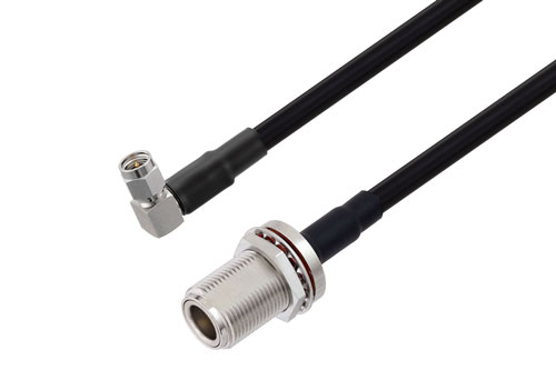 N Female Bulkhead to SMA Male Right Angle Low Loss Cable Using TCOM-240 Coax with Times Microwave Components