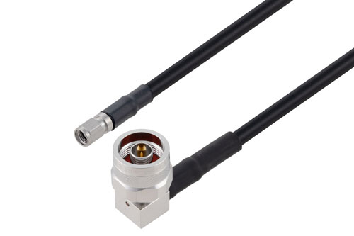 N Male Right Angle to Reverse Polarity SMA Plug Low Loss Cable Using TCOM-240 Coax with Times Microwave Components