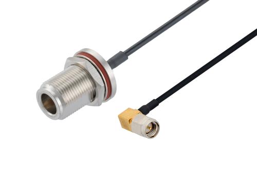 N Female Bulkhead to SMA Male Right Angle Cable Using PE-SR405FLJ Coax