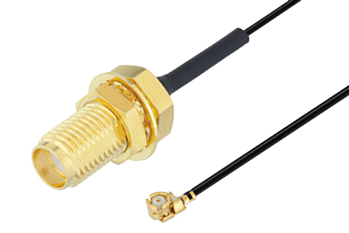 SMA Female Bulkhead to UMCX 2.5 Plug Cable 3 Inch Length Using 0.81mm Coax, RoHS