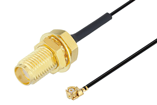 SMA Female Bulkhead to UMCX 2.5 Plug Cable Using 0.81mm Coax, RoHS