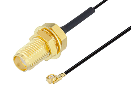 SMA Female Bulkhead to UMCX 2.1 Plug Cable 6 Inch Length Using 0.81mm Coax, RoHS
