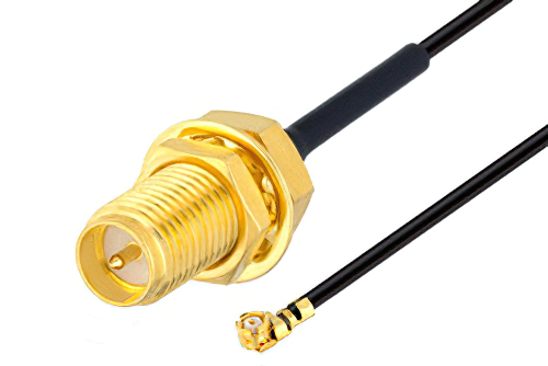Reverse Polarity SMA Female Bulkhead to UMCX 2.5 Plug Cable 12 Inch Length Using 1.37mm Coax, RoHS