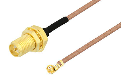Reverse Polarity SMA Female Bulkhead to UMCX 2.5 Plug Cable Using RG178 Coax, RoHS