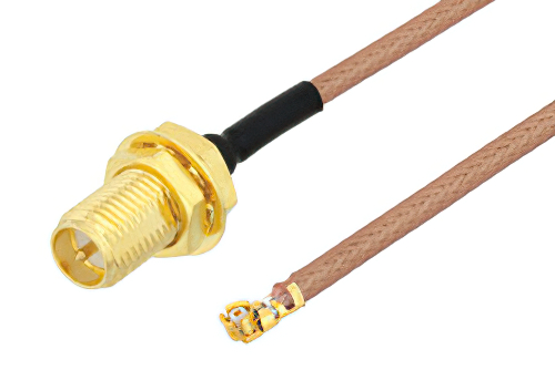 Reverse Polarity SMA Female Bulkhead to UMCX 2.5 Plug Cable 9 Inch Length Using RG178-DS Coax, RoHS