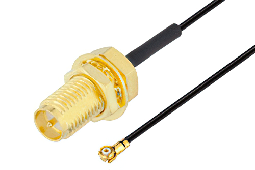 Reverse Polarity SMA Female Bulkhead to WMCX 1.6 Plug Cable 6 Inch Length Using 0.81mm Coax, RoHS