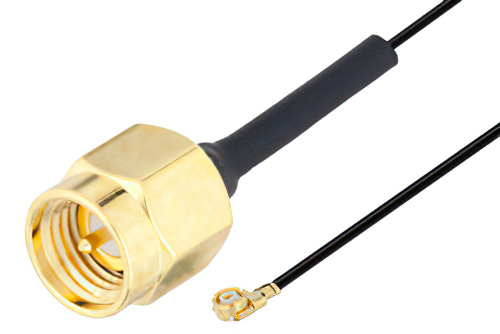 SMA Male to UMCX 2.1 Plug Cable 3 Inch Length Using 0.81mm Coax, RoHS