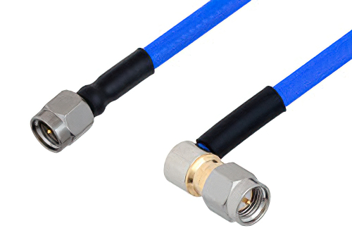 SMA Male to SMA Male Right Angle Cable 24 Inch Length Using PE-141FLEX Coax, RoHS