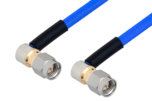 SMA Male Right Angle to SMA Male Right Angle Cable 36 Inch Length Using PE-141FLEX Coax, RoHS