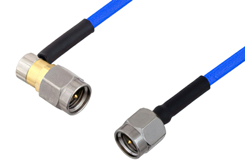 SMA Male to SMA Male Right Angle Cable Using PE-086FLEX Coax, RoHS