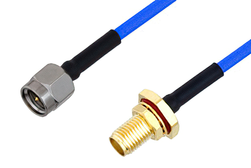 SMA Male to SMA Female Bulkhead Cable Using PE-086FLEX Coax, RoHS