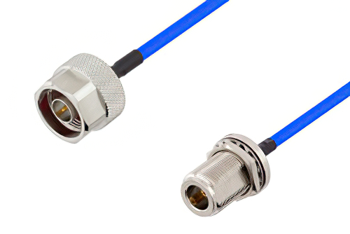 N Female Bulkhead to N Male Cable Using PE-141FLEX Coax, RoHS