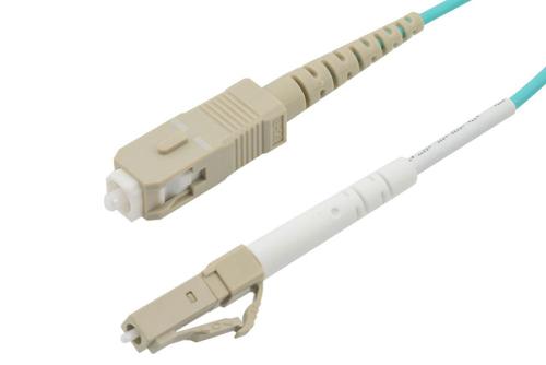 Fiber Optic Patch Cable, Simplex LC UPC to SC UPC, MM OM3, 2.0mm Plenum , Aqua