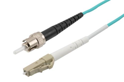 Fiber Optic Patch Cable, Simplex LC UPC to ST UPC, MM OM4, 2.0mm LSZH, Aqua