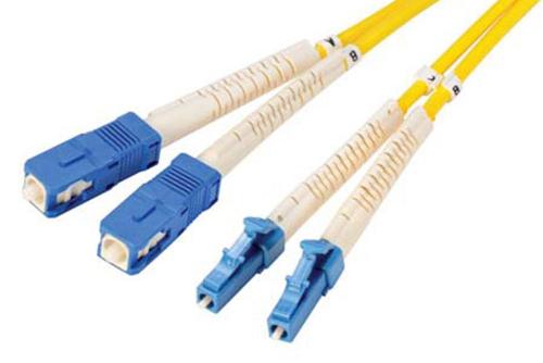 Fiber Optic Patch Cable, Dual LC UPC to SC UPC, SM OS2, 2.0mm Plenum, Yellow