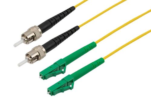 Fiber Optic Patch Cable, Dual LC APC to ST UPC, SM OS2, 2.0mm Plenum, Yellow